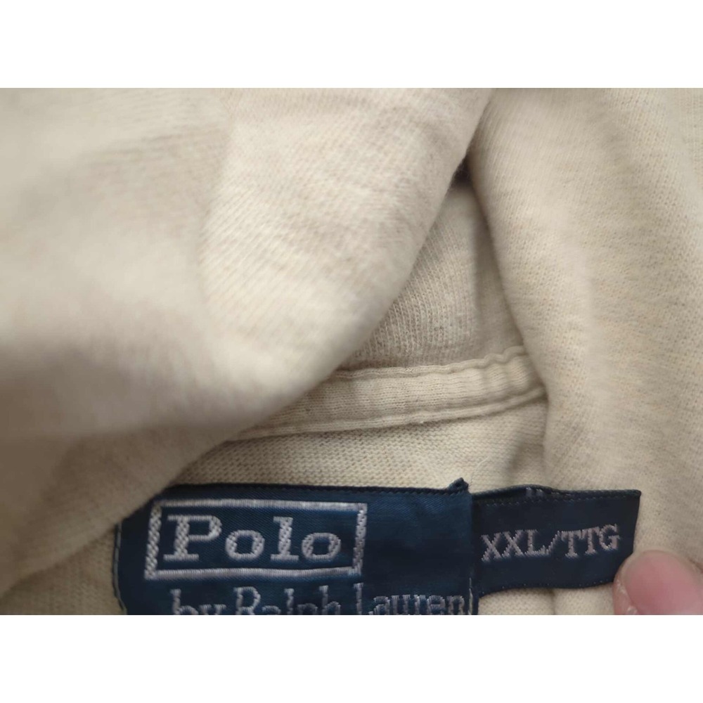 Polo by Ralph Lauren Hoodie Mens XXL Beige Pullover Long Sleeve Elbow Patch - Picture 7 of 11